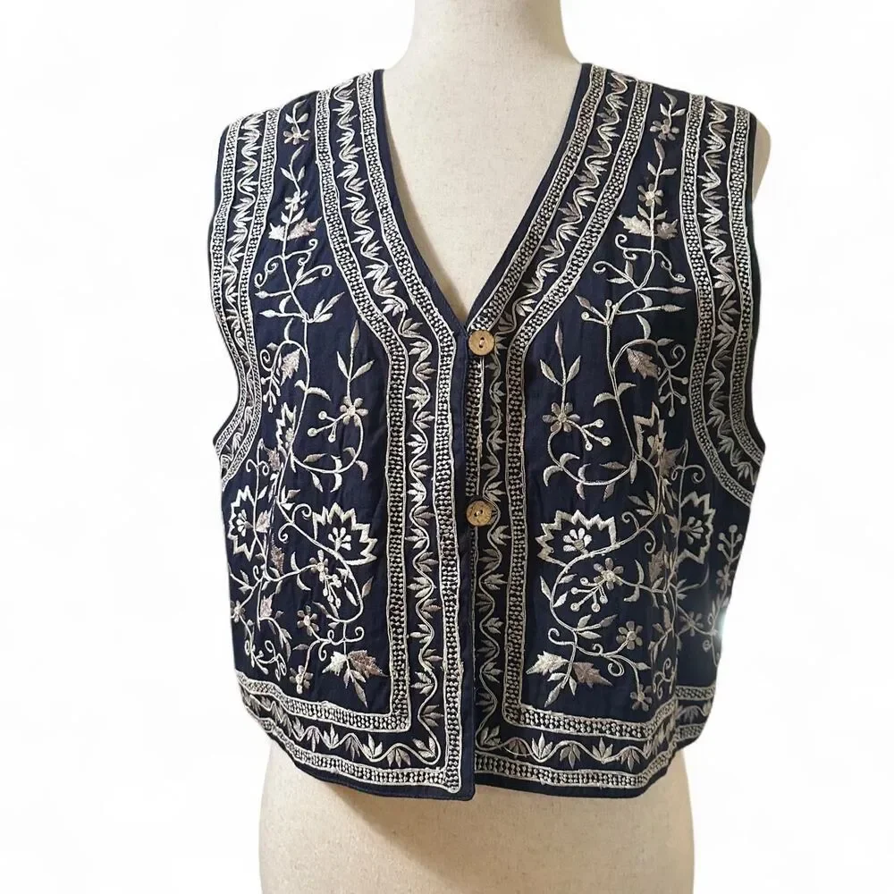 American-vintage Women's Navy and Blue Vest